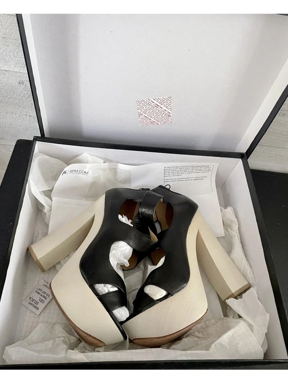 LAMB Black Leather Crisscross Platform Sandals with Cream Platform